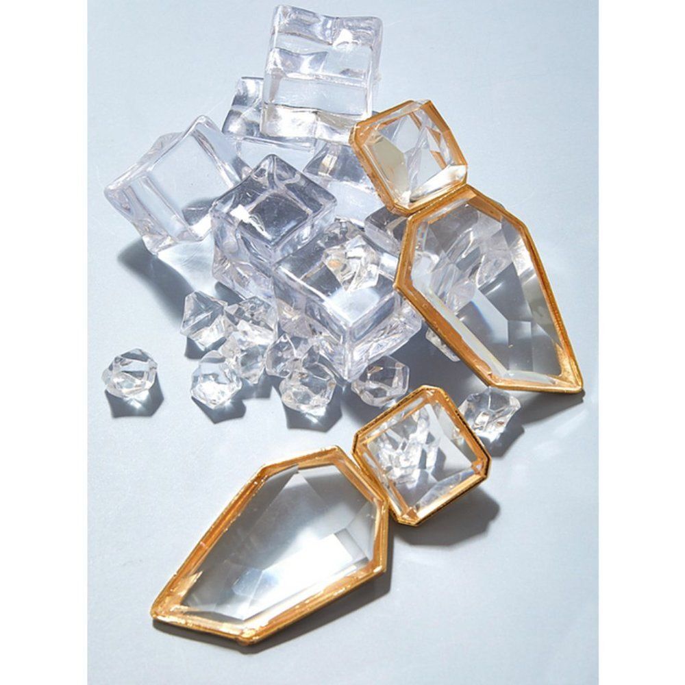 Gold Clear Statement Earrings Modern Avant Garde Art Maximalist Chunky Luxury